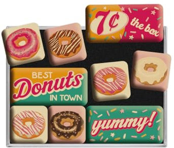 Nostalgic-Art Retro Kühlschrank-Magnete, 9 Stück, Donuts – Geschenk-Idee für Diner-Fans, Magnetset für Magnettafel, Vintage Design