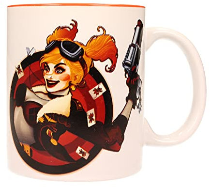 SD Toys Tasse avec Motif Harley Quinn Pistolet, céramique, Blanc et Orange, 10 x 14 x 12 cm