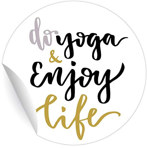5 x 24 motivierende Yoga Aufkleber mit Motto do yoga & enjoy life, MATTE Papieraufkleber für Wellness Geschenke, Mitgebsel, runde selbstklebende Sticker ø 45mm; 1 Motiv)