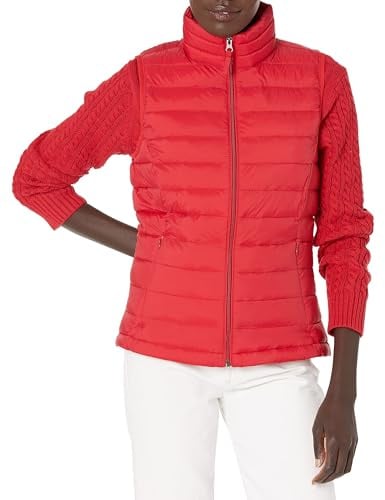 Amazon Essentials Damen Leichte wasserabweisende und packbare Steppweste, Rot, L