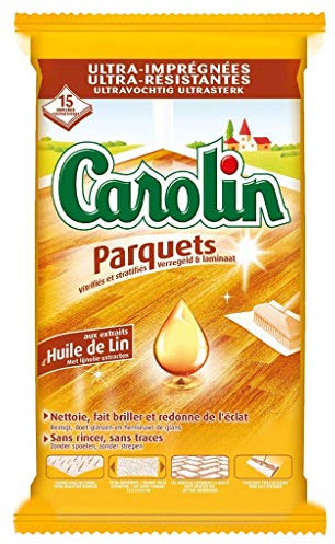 Carolin Parquets Aux Extraits d’Huile De Lin x15 Lingettes Ultra-Imprégnées (lot de 5 soit 60 lingettes)