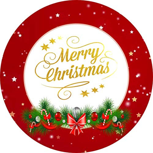 Merry Christmas with Wreath Round Circle Cake Edible Icing or Wafer Topper (Any Size) (7.5, Icing)