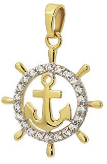 NKlaus Schiffsanker Kettenanhänger 333 8 Karat Gold gelbgold Schiffsruder Steuerrad 9120