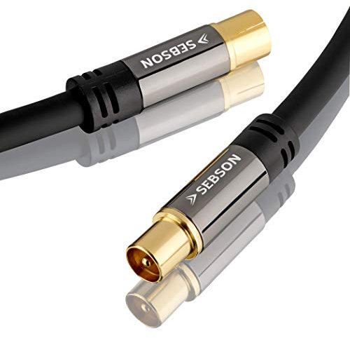 SEBSON Cable Antena TV 10m, Macho/Hembra, blindado cuádruple 105dB 75 Ohm, Cable Coaxial para Televisión (HDTV, UHD, 4K), Receptor, Radio