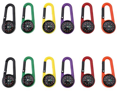 YINETTECH 12 Stück Kompass-Karabiner für Outdoor, Wandern, Camping, Mehrfarbig