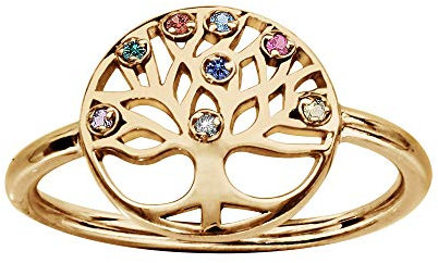 Bague plaqué or rondelle motif Arbre de Vie pierres multi couleurs + écrin (offert) - tour de doigt 60