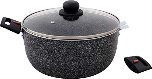 BERGER Aluminium-Kochtopf Stone Rock 24 cm 4,5 Liter mit Deckel aus Glas | Antihaft-Beschichteter Topf | Spülmaschinenfest | Brattopf - Schwarz