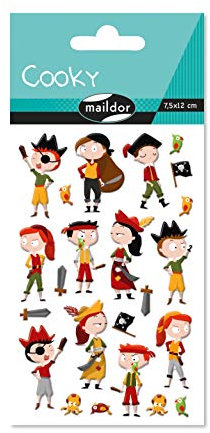Maildor CY134C - Packung mit 1 Bogen 3D-Stickers Cooky, 7,5x12cm, 18 Stickers, ideal ab 4 Jahren, Piraten, 1 Pack