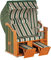 Sonnenpartner Strandkorb Classic 2-Sitzer Halbliegemodell grün/beige mit 2 Nackenrollen und Staufach