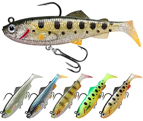 TRUSCEND Angelköder für Barsch, Forelle, Jighead, Paddelschwanz, Schwimmköder, weiche Angelköder, Süßwasser, Salzwasser, Jigging, Barsch, Angelausrüstung, Geschenke für Männer