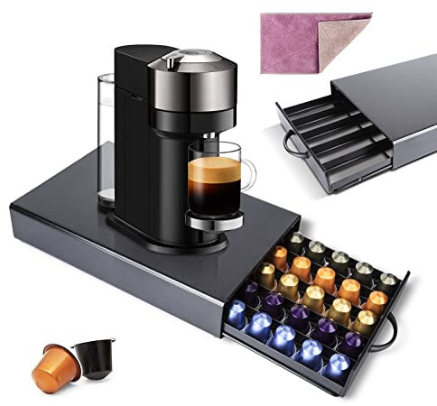 Myiosus Coffee Pod Storage Drawer for 45 Nespresso Capsules, Coffee Pod Holder Nespresso Pod Drawer Dispenser with Non-Slip Feet | Coffee Machine Stand | Ideal for Kitchen Office