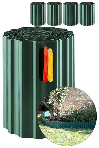 Novatool Rasenkante Kunststoff 20 cm hoch I 4x9 Meter I Grün I Garten Abgrenzung Teichrandband Beetwege Zierzaun Gartenstein Umrandung Gartenumrandung Rasenkantenprofile Vorgartenzaun