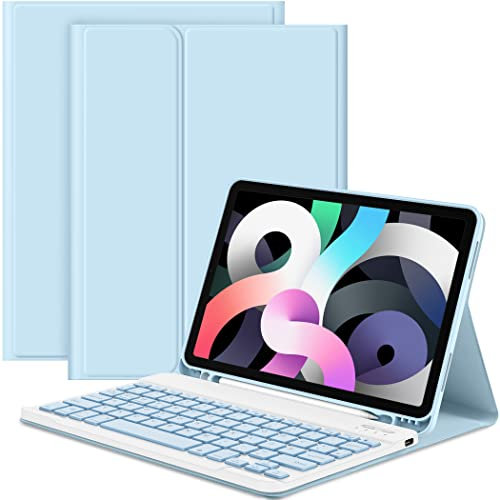 EasyAcc Tastatur Hülle Kompatibel mit iPad Air 5 Generation 2022/iPad Air 4 Generation 2020 (10.9 Zoll), Deutsch QWERTZ Schutzhülle mit Bluetooth Tastatur und Stifthalter, Himmelblau