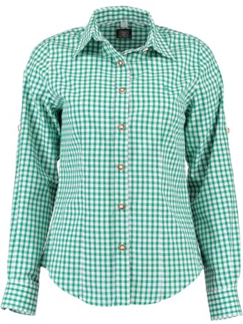 OS Trachten Damen Bluse Langarm Trachtenbluse mit Liegekragen Qorru