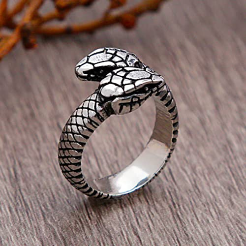XJruixi Punk Hip Hop Stainless Steel Snake Ring for Men Women Party Fashion Adjustable Double Headed Snake Animal Rings Jewelry Gift