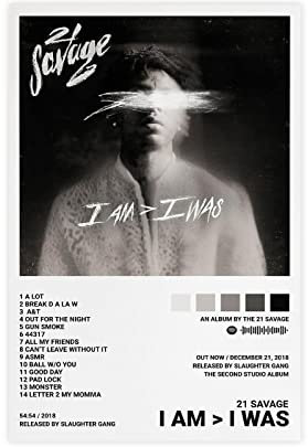 21 Savage Poster I Am I Was Album Cover Poster Leinwand Poster Wandkunst Dekor Druck Bild Gemälde für Wohnzimmer Schlafzimmer Dekoration Rahmen Stil 30 x 45 cm