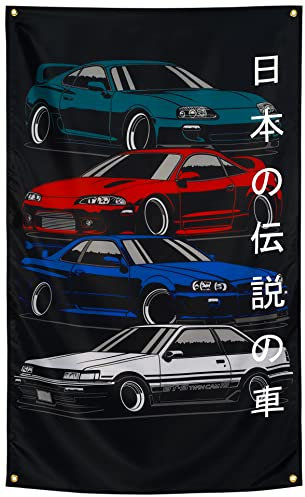 WHGJ JDM Wandteppich, Motiv: japanische Auto-GTR-Flagge, 90 x 150 cm, große Garage, Raumdekoration, strapazierfähiges 150D-Polyester, Wandteppich, Posterdekoration