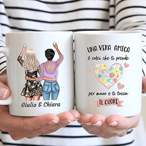 Amica regalo Tazza Personalizzabile Amiche, Sorelle, cugine, zie, mamme, cognate - Nome, Capelli, Abito e tanto altro da Personalizzare - Idee Regalo donna Compleanno, Natale (Bianco, Ceramica)