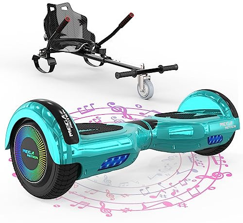 MEGA MOTION Hoverboards mit Hoverkart für Kinder, 6.5 Zoll Hoverboards mit Bluetooth Lautsprecher, mit LED-Leuchten, Geschenk für Kinder und Jugendliche