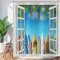 ASDCXZ Maritim Palmen Stran Duschvorhang 180x200 cm, Sommer Fensteransicht Seaside Blauer Himmel Surfbrett Tropisch Blätter Waschbar Duschvorhänge Wasserdicht Duschvorhang für Badewanne mit 12 Haken