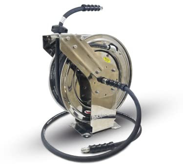 BluShield Hochdruckreiniger-Schlauchtrommel mit geflochtenem Aramid-Schlauch, 4100 PSi 1,8 m Bleischlauch, NPT, leichter, stärker, flexibel, 1 Jahr Garantie (3/8 Zoll x 50 m Edelstahl)