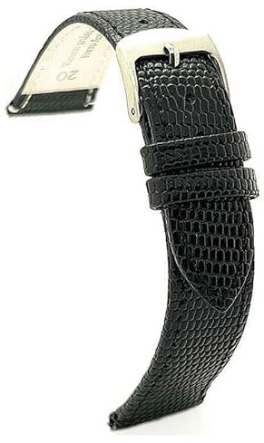 diloy Klassisches Uhrenarmband Kalbsleder Eidechsenprägung bequem – Edelstahlschließe – Größen 12mm 14mm 16mm 18mm 20mm 22mm 407 Schwarz 20mm