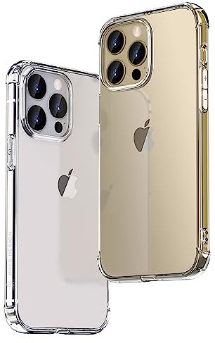 ONES Funda Transparente iPhone 14 Pro MAX -『Antigolpes Airbag』『Resonancia Altavoz』〔Militar Protección Lente Pantalla〕〔Antideslizante〕〔Orificio Correa〕 Resistente Delgado Anti Amarillo Silicona Coque