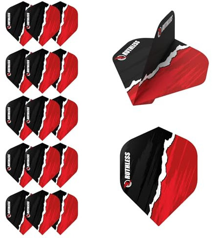 RUTHLESS 5XF4187 Dart-Flights, 100 Mikrometer, Standardgröße, Größe 2, gerissenes Design, rot, 5 Sets mit 3 Flügeln