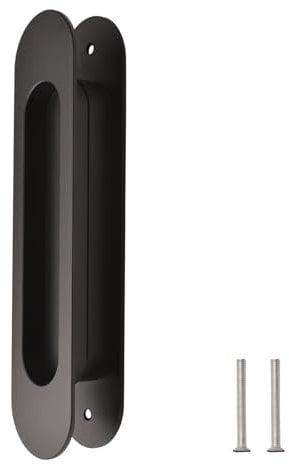 MOROBOR Double Sided Hardware Set Handle, 2pcs Oval Embedded Sliding Barn Door Handles Aluminum Alloy Modern Simple Door Pull Handle for Sliding Barn Drawer Cupboard Wardrobe (Black)
