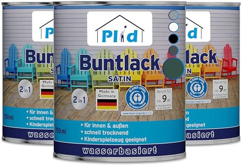Plid® Buntlack Außen 2.25l - Moosgrün - Holzfarbe außen & innen - Holzlack Außen wetterfest - Holzschutzfarbe Aussen & Innen - Wetterschutzfarbe Holz Außen - Holzlasur - Farbe für Holz Außen