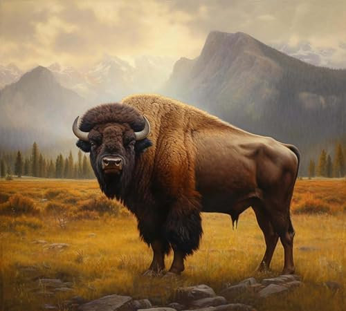 Malen nach Zahlen für Erwachsene, Anfänger, DIY-Geschenk-Leinwand-Malsets,40x50cm,Ohne Rahmen,Amerikanischer Bison, Büffel, Tier