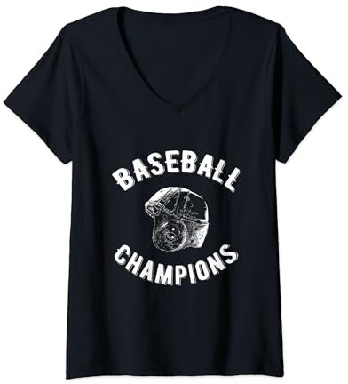 Damen Baseball Champions Schlaghelm T-Shirt mit V-Ausschnitt