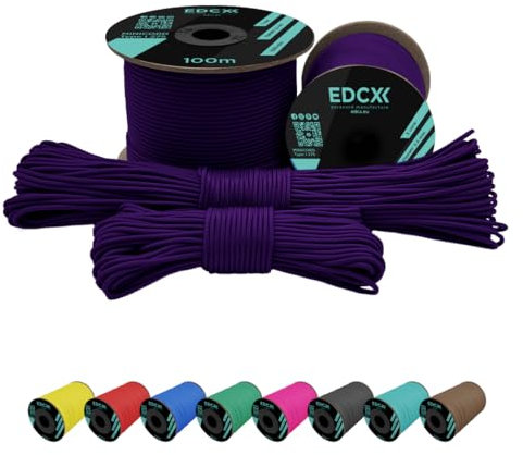 EdcX 2 mm Nylon Paracord 275 (15, 30, 50 and 100 m)– 100% Nylon rope, 3-Strand cord, Nylon cord 2 mm in Many Colours (Purple, 30 m)