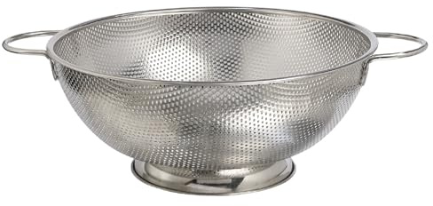 Buckingham Micro-Perforated Colander 18/8 Stainless Steel Deep Strainer Bowl with Footed Base Colander for Kitchen Pasta Spaghetti Noodles Vegetables & Fruits (31.5 cm)