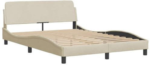 vidaXL Bettgestell Dover, Polsterbett Bett, Bettrahmen mit Lattenrost für Schlafzimmer, Schlafzimmerbett Doppelbett, Creme 140x200cm Stoff