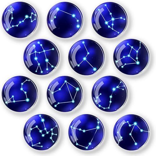 12 Stück Kühlschrankmagnete Glascabochons Glasmagnete Magnete Kinder Kühlschrankmagnete Dekorative zum Kühlschrank für Whiteboards Kühlschränke Fotos (Runde/30 mm)-Horoskop