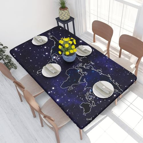 Apbdffjnf Bedruckte Tischdecke mit Weltkarte, abwischbar, knitterfrei, Polyester, quadratisch, Tischdecke für Esstisch, 76 x 122 cm