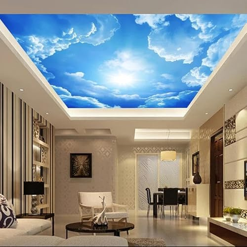 SABORR Fototapete 3d decke tapete sonnenaufgang sonnenschein blauer himmel und weiße wolken wohnzimmer schlafzimmer decke wandaufkleber dekorative aufkleber kunst