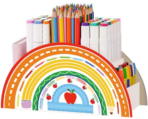 Forreen Organisateur de Bureau Bois, Porte-Stylo Créatif Multifonction Arc-En-Ciel Organiseur de Bureau pour Enfants et l'Organisation de Salle de Classe