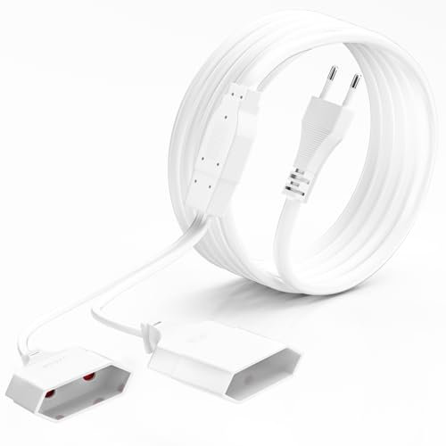 Cavo di alimentazione con spina piatta, cavo di alimentazione 8 m, spina europea 2 in 1 tipo C su presa europea, 0,75 mm², max. 2,5 A/250 V, per casa, TV, bianco