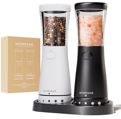 Electric Salt and Pepper Grinder Set with 4.5oz Large Capacity, Stainless Steel Rechargeable Salt and Pepper Grinder Set, Adjustable Coarseness, with Storage Base,Black and White