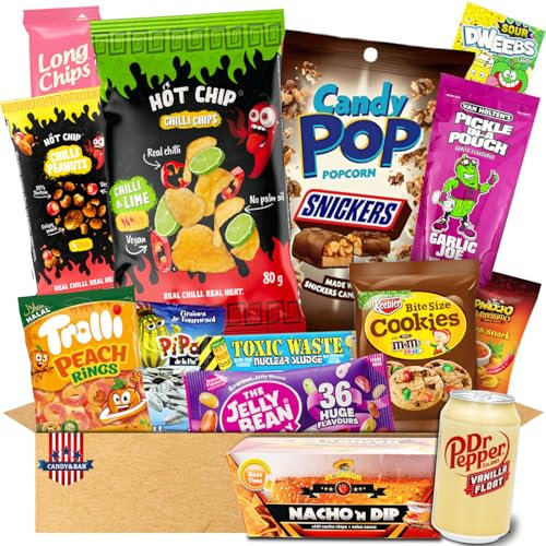 Snack' n Chill Box | American Chips Box | US Sweets and Drinks | Hot Chips | Van Holten Pickle | Geschenkbox | Movie Night | Knabberspaß für deinen Kinoabend | Candy & Bar ®