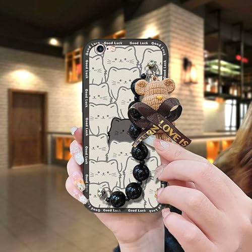 Lulumi-Phone Case For iphone 6/6S/ip6/ip6S, phone pouch Skin-friendly feel phone protector silicone Anti-knock Back Cover Bear bracelet Black pearl pendant Cartoon Waterproof cute