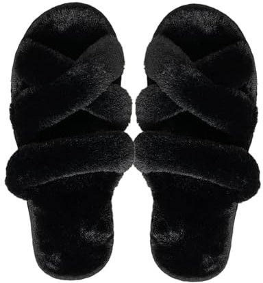 Pantofole Antiscivolo da Donna Uomo Invernali Pantofole in cotone con punta aperta alla moda autunno e inverno da donna, comode pantofole per la casa Ciabatte con Pelose Invernali Warmer (Black, 43)