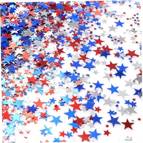 Pastoralist Confettis étoiles, 60g Bleu Rouge Blanc étoile Confettis pour Table, Paillettes de Papier d'aluminium Paille