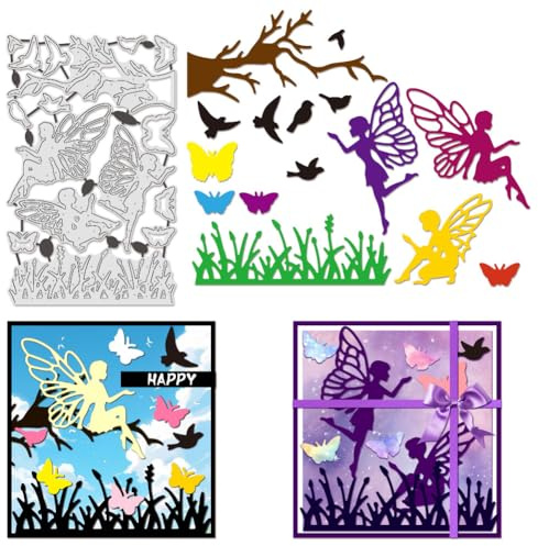 BENECREAT Feenbäume Gras Stanzformen, Magic Fairies Prägeschablonen aus Kohlenstoffstahl Metallschablonen für Scrapbooking, Fotoalbum, Kartenherstellung