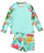 Girls 2 Pieces Rash Guard Swimsuit Long Sleeve Tankini for Green Flower 3-4 Years