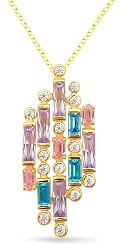 Nobel Anhänger und Halskette 925 Sterling Silber vergoldet Zirkonia Farbe Tansanite Rosequarz Aquamarin