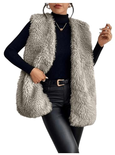 Verdusa Women's Fuzzy Faux Fur Sleeveless Vest Teddy Coats Open Front Plush Waistcoat Outerwear Mocha Brown Small