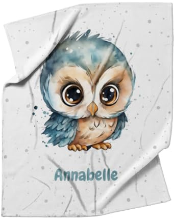 fotobar Personalisierte Kuscheldecke mit niedlicher Eule - Decke 125 x 155 cm mit Namen personalisierbar - Geschenkidee Kind Eule 125 x 155 cm
